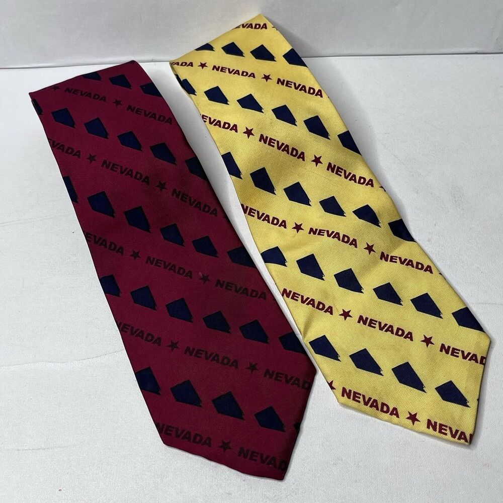 LOT Of 2 Vintage Harman Red And Yellow State Of Nevada Reno Las Vegas Silk Tie